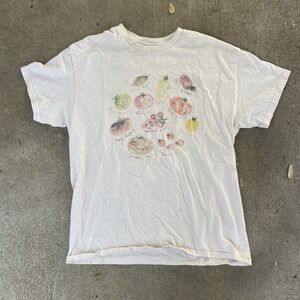 Heirloom Tomatoes Watercolor Tee Shirt Art M/L Ivory Organic Cotton Farm